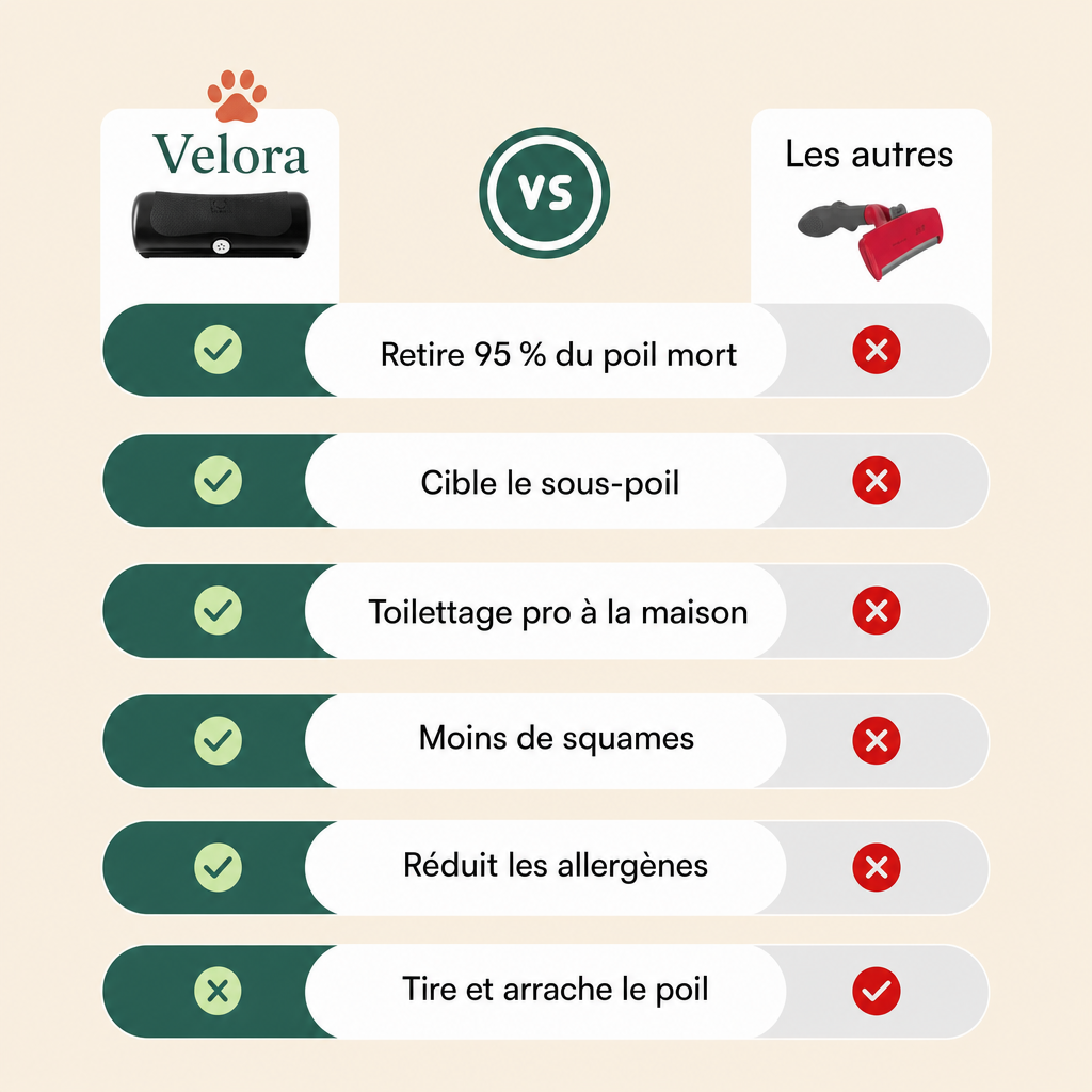 Comparatif Velora SoftGroom face aux brosses classiques